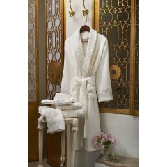 Комплект для ванны STEPHANIE CREAM-SILVER (халат S/M, 2 полотенца, тапочки) PEPPERHOME STEPHANIE 0246