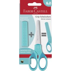 Ножницы детские Faber-Castell School Scissors для правшей и левшей, с колпачком для лезвия, бирюзовые 181554 32365