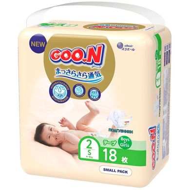 Підгузки японські GOO.N Premium Soft для дітей 4-8 кг (розмір 2(S), на липучках, унісекс, 18 шт) Goo.N Premium Soft 863221 4902011862218