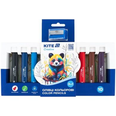 Олівці кольорові 3в1, 10 шт. з точилкою, Kite Creative K-1055
