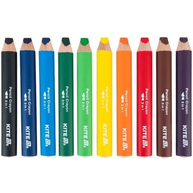 Олівці кольорові 3в1, 10 шт. з точилкою, Kite Creative K-1055