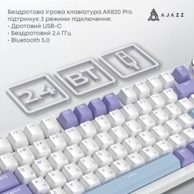 Бездротова механічна клавіатура Ajazz AK820 PRO PRO 75% Gift Switch Білий RGB (AK820PRO-G-PWB)