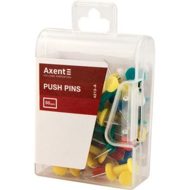 Кнопки-гвоздики Axent цветные, 50 штук, пластиковый контейнер 4213-A