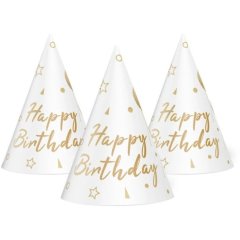 Колпак праздничный Happy Birthday шарики и звездочки на белом 15 см 20 шт уп 7003-0072