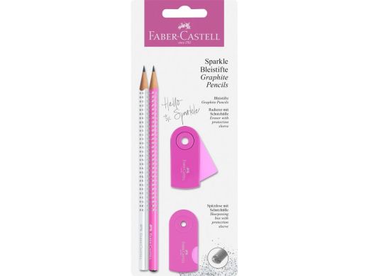Набір Faber-Castell Grip Sparkle Pearl, 2 олівця чорнографітних з підстружкою і гумкою Sleeve, рожевий і білий 30334