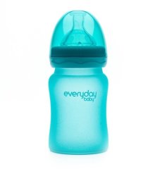 Скляна дитяча термочутлива пляшечка Everyday Baby 150мл із силіконовим захистом 10203, Бірюзовий