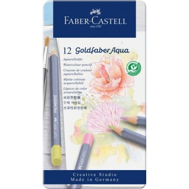Карандаши акварельные Faber-Castell Goldfaber Aqua 114622, 12 цветов в металлической коробке, пастельные цвета 31788