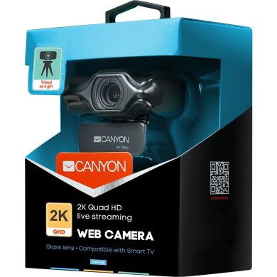 Веб-камера Canyon 2k Ultra Full HD, black (3.2МП з USB 2.0, мікрофон, кут огляду 80°, кабель 2,0м) CNS-CWC6N