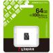 Карта памяти Kingston microSD 64GB C10 UHS-I A1 V10 R100MB/s SDCS3/64GBSP