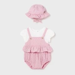 Полукомбинезон открытая ножка, короткий рукав, шапка 2C, р.62 Розовый Mayoral 1602