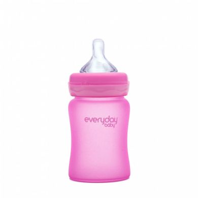 Скляна дитяча термочутлива пляшечка Everyday Baby 150мл із силіконовим захистом 10202, Малиновий