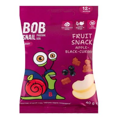 Снек фруктовий для дітей від 12міс ЯБЛ-ЧОР СМОРОДИНА40г Bob Snail Равлик Боб 4820219347507