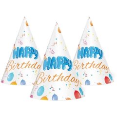 Колпак праздничный Happy Birthday шарики на белом 15см 20шт уп 7003-0067