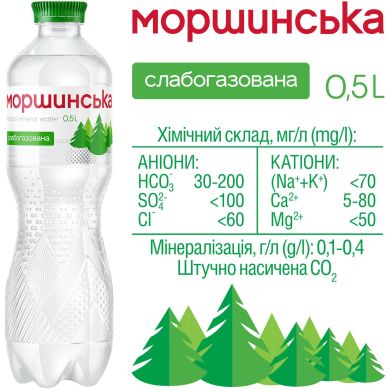 Минеральная природная столовая слабогазированная вода Моршинська 0,5 л 4820017000260