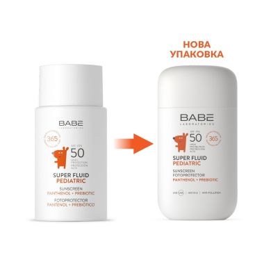 Детский солнцезащитный супер флюид BABE Laboratorios Pediatric SPF 50 с Пантенолом и Пребиотиком 50 мл 8436571632135