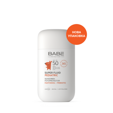 Детский солнцезащитный супер флюид BABE Laboratorios Pediatric SPF 50 с Пантенолом и Пребиотиком 50 мл 8436571632135