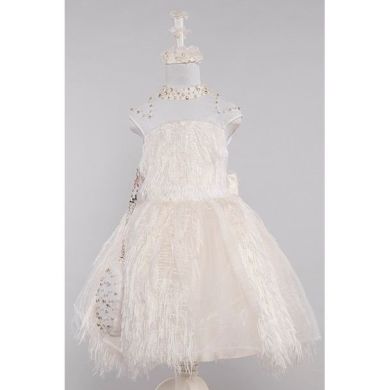 Екрю-сукня з сріблястої органзи з бахромой і малюнком Pamina 6 Бежевий 19683