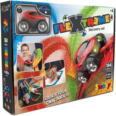 Игровой набор Гибкий трек Flextrem с 1 машинкой со свет. эфф., 184 элементы, д. 440 см, 4+ SMOBY TOYS 180902