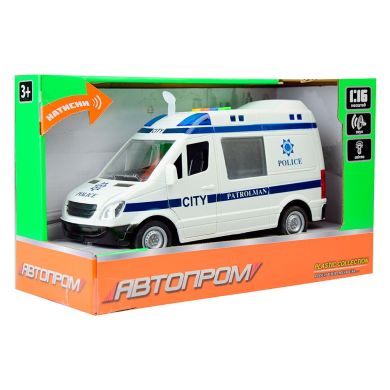 Машинка игрушечная Автопром Полицейский фургон инерционная пластиковая 1:32 со звуковыми и световыми эффектами белая 7669B