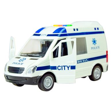 Машинка іграшкова Автопром Поліцейський фургон інерційна пластикова 1:32 зі звуковими і світловими ефектами біла 7669B