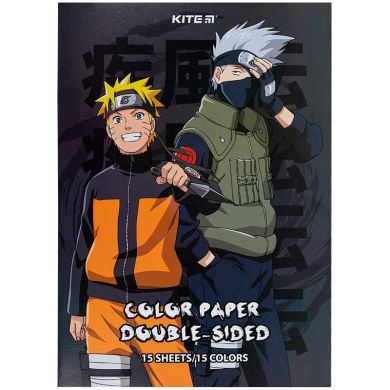 Папір кольоровий двосторонній (15 аркушів/15 кольорів), А4 Naruto NR24-250