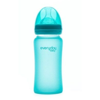 Скляна дитяча термочутлива пляшечка Everyday Baby 240мл із силіконовим захистом 10223, Бірюзовий