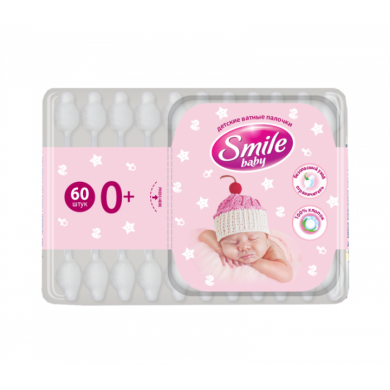 Ватні палички Smile Baby для дітей з обмежувачем 60 шт 41264100 4823071613544