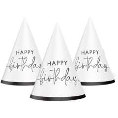 Колпак праздничный Happy Birthday на белом 15 см 20 шт уп 7003-0074