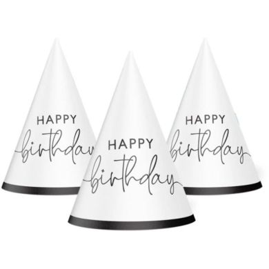 Колпак праздничный Happy Birthday на белом 15 см 20 шт уп 7003-0074